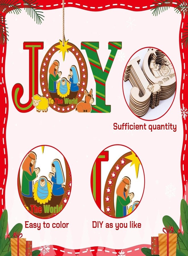 Cliths 20 Pcs Christmas Joy Wooden Crafts DIY Nativity Ornaments for Kids Make Your Own Christian Religious Xmas Decor Craft Kit with Twine for Church Party Supplies - Image 3